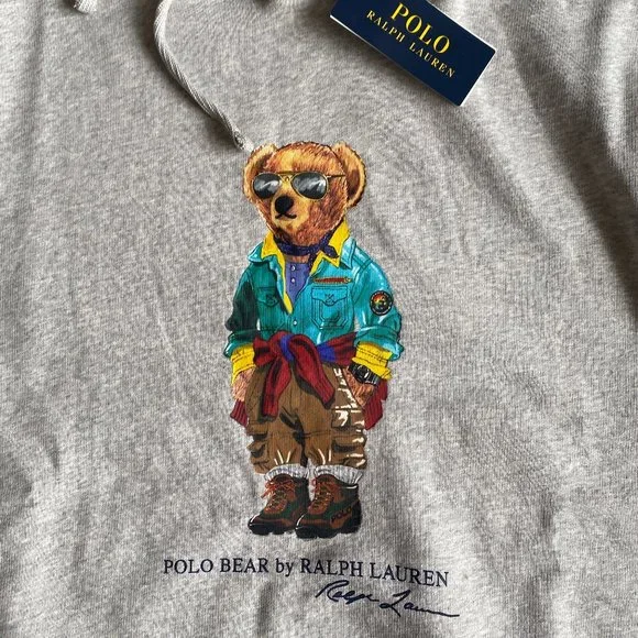 Polo Ralph Lauren Polo Hiking Bear Fleece Pullover Hoodie Sweatshirt Gray - Picture 3 of 4